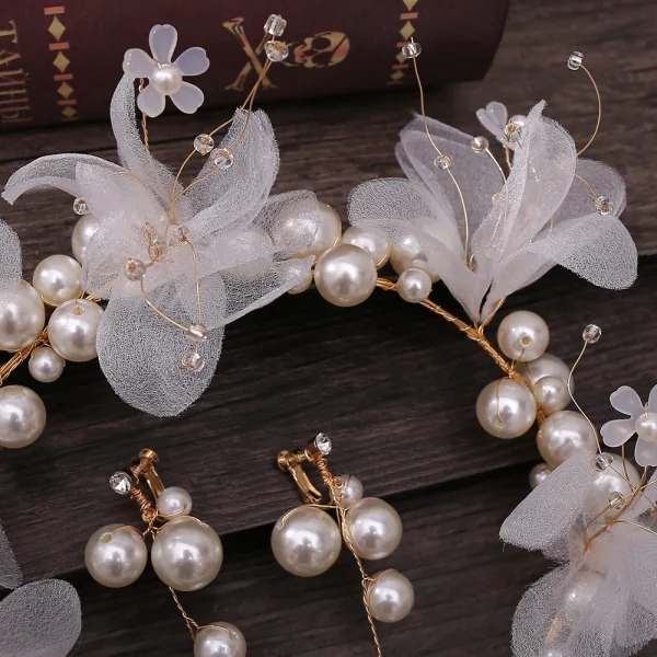 Flower Fairy Ivory Bridal Jewelry 2020 Alloy Flower Beading Pearl Earrings Headpieces Bridal Hair Accessories