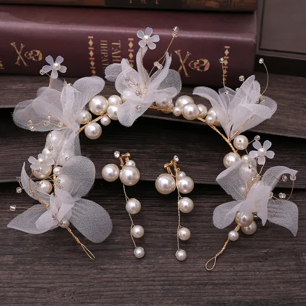 Flower Fairy Ivory Bridal Jewelry 2020 Alloy Flower Beading Pearl Earrings Headpieces Bridal Hair Accessories
