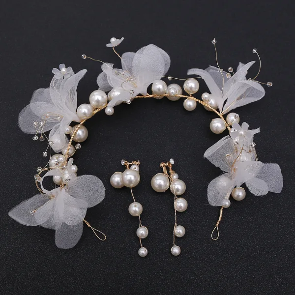 Flower Fairy Ivory Bridal Jewelry 2020 Alloy Flower Beading Pearl Earrings Headpieces Bridal Hair Accessories