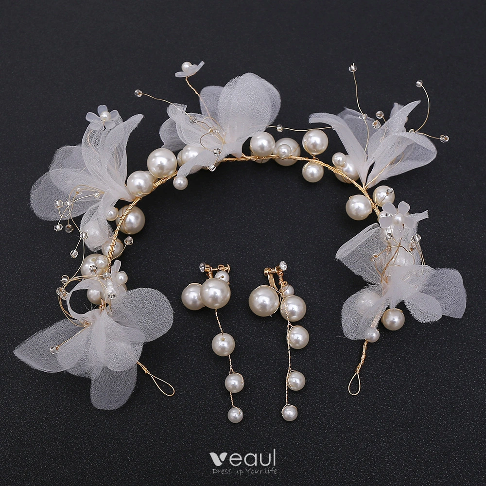 Élégant Doré Bandeaux Accessoire Cheveux Mariage 2020 Perlage Perle Lacer Accessoire Cheveux Mariage Accessorize