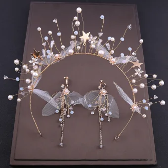 Chic Beautiful Gold Bridal Jewelry 2020 Alloy Beading Pearl Hair Hoop Earrings Bridal Hair Accessories