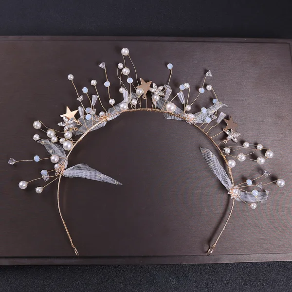 Chic / Beautiful Gold Bridal Jewelry 2020 Alloy Beading Pearl Hair Hoop Earrings Bridal Hair Accessories