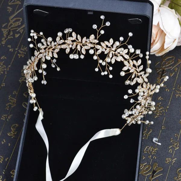 Élégant Doré Bandeaux Accessoire Cheveux Mariage 2020 Alliage Perle Faux Diamant Lacer Accessoire Cheveux Mariage Accessorize