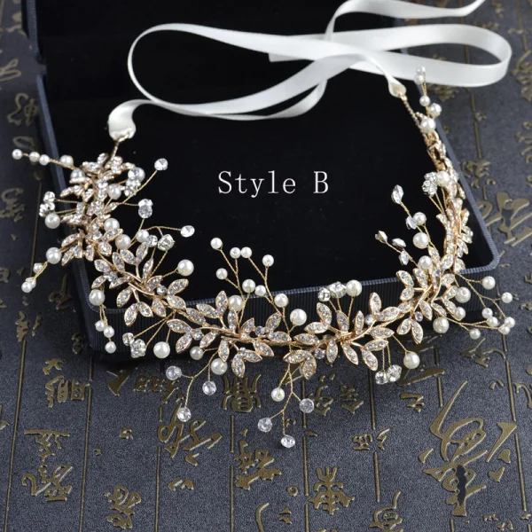 Élégant Doré Bandeaux Accessoire Cheveux Mariage 2020 Alliage Perle Faux Diamant Lacer Accessoire Cheveux Mariage Accessorize