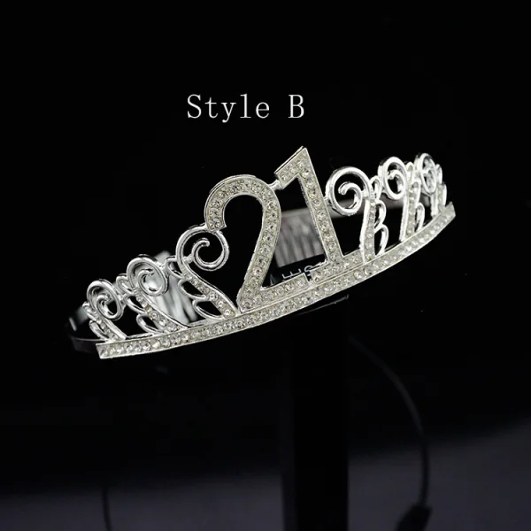 Mooie / Prachtige Zilveren Verjaardag Tiara 2020 Legering Rhinestone Accessoires