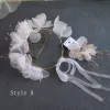 Chic / Beautiful Gold Headbands Bridal Hair Accessories 2020 Alloy Lace-up Silk Flower Beading Headpieces Earrings Bridal Jewelry