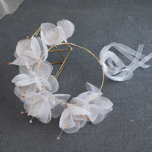 Chic / Belle Doré Bandeaux Accessoire Cheveux Mariage 2020 Alliage Lacer Fleur De Soie Perlage Accessoire Cheveux Boucles D'Oreilles Bijoux Mariage