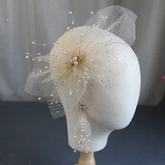 Chic Beautiful Gold Headpieces Bridal Hair Accessories 2020 Alloy Silk Flower Beading Pearl Earrings Wedding Accessories