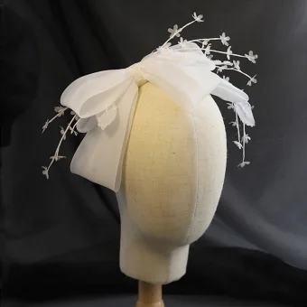 Vintage Retro White Hair Hoop Headpieces 2020 Organza Bow Beading Wedding Accessories