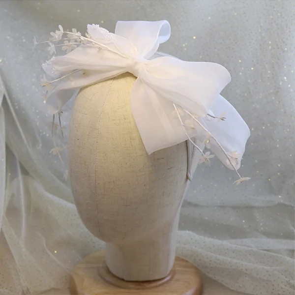 Vintage Hvit Hårbøyle Hodepynt 2020 Organza Sløyfe Beading Bryllup Tilbehør