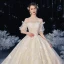 Style Victorien Ivoire La Mariée Robe De Mariée 2020 Robe Boule De l'épaule Gonflée Manches Courtes Dos Nu Fleur Appliques En Dentelle Perlage Cathedral Train Volants