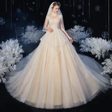Vintage Retro Ivory Bridal Wedding Dresses 2020 A Line Princess See Through High Neck Sleeveless Backless Appliques Lace Beading Chapel Train Ruffle