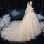 Victorian Style Ivory Bridal Wedding Dresses 2020 Ball Gown See-through Scoop Neck Puffy 3/4 Sleeve Backless Appliques Lace Cathedral Train