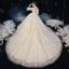 Victorian Style Ivory Bridal Wedding Dresses 2020 Ball Gown See-through Scoop Neck Puffy 3/4 Sleeve Backless Appliques Lace Cathedral Train