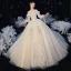 Victorian Style Ivory Bridal Wedding Dresses 2020 Ball Gown See-through Scoop Neck Puffy 3/4 Sleeve Backless Appliques Lace Cathedral Train