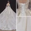Viktorianischer Stil Champagner Hochzeits Brautkleider / Hochzeitskleider 2020 Ballkleid Durchsichtige Stehkragen Geschwollenes Lange Ärmel Rückenfreies Handgefertigt Perlenstickerei Perle Applikationen Spitze Königliche Schleppe