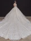 Luxe Champagne La Mariée Robe De Mariée 2020 Robe Boule Transparentes Col Haut 3/4 Manches Dos Nu Appliques En Dentelle Paillettes Perlage Royal Train Volants