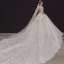 Luxe Champagne La Mariée Robe De Mariée 2020 Robe Boule Transparentes Col Haut 3/4 Manches Dos Nu Appliques En Dentelle Paillettes Perlage Royal Train Volants