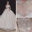 Luxe Champagne La Mariée Robe De Mariée 2020 Robe Boule Transparentes Col Haut 3/4 Manches Dos Nu Appliques En Dentelle Paillettes Perlage Royal Train Volants