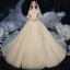 Chic / Beautiful Champagne Bridal Wedding Dresses 2020 Ball Gown Off-The-Shoulder Short Sleeve Backless Beading Glitter Tulle Royal Train