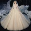 Élégant Champagne La Mariée Robe De Mariée 2020 Robe Boule De l'épaule Manches Courtes Dos Nu Appliques En Dentelle Perlage Glitter Tulle Royal Train Volants