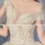 Élégant Champagne La Mariée Robe De Mariée 2020 Robe Boule De l'épaule Manches Courtes Dos Nu Appliques En Dentelle Perlage Glitter Tulle Royal Train Volants