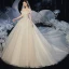Romantic Champagne Bridal Wedding Dresses 2020 Ball Gown Off-The-Shoulder Short Sleeve Backless Glitter Tulle Appliques Lace Beading Cathedral Train Ruffle