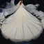 Romantic Champagne Bridal Wedding Dresses 2020 Ball Gown Off-The-Shoulder Short Sleeve Backless Glitter Tulle Appliques Lace Beading Cathedral Train Ruffle