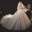 Elegant Champagne Bridal Wedding Dresses 2020 Ball Gown Scoop Neck Sleeveless Backless Glitter Tulle Beading Sequins Cathedral Train Ruffle