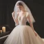 Elegant Champagne Bridal Wedding Dresses 2020 Ball Gown Scoop Neck Sleeveless Backless Glitter Tulle Beading Sequins Cathedral Train Ruffle