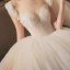 Elegant Champagne Bridal Wedding Dresses 2020 Ball Gown Scoop Neck Sleeveless Backless Glitter Tulle Beading Sequins Cathedral Train Ruffle