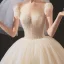 Elegant Champagne Bridal Wedding Dresses 2020 Ball Gown Scoop Neck Sleeveless Backless Glitter Tulle Beading Sequins Cathedral Train Ruffle