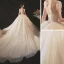 Elegant Champagne Bridal Wedding Dresses 2020 Ball Gown Scoop Neck Sleeveless Backless Glitter Tulle Beading Sequins Cathedral Train Ruffle