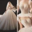 Elegant Champagne Bridal Wedding Dresses 2020 Ball Gown Scoop Neck Sleeveless Backless Glitter Tulle Beading Sequins Cathedral Train Ruffle