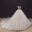 Luxury / Gorgeous Ivory Bridal Wedding Dresses 2020 Ball Gown See-through Scoop Neck Short Sleeve Backless Glitter Tulle Beading Cathedral Train Ruffle