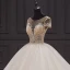 Luxury / Gorgeous Ivory Bridal Wedding Dresses 2020 Ball Gown See-through Scoop Neck Short Sleeve Backless Glitter Tulle Beading Cathedral Train Ruffle