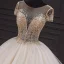 Luxury / Gorgeous Ivory Bridal Wedding Dresses 2020 Ball Gown See-through Scoop Neck Short Sleeve Backless Glitter Tulle Beading Cathedral Train Ruffle