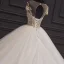 Luxury / Gorgeous Ivory Bridal Wedding Dresses 2020 Ball Gown See-through Scoop Neck Short Sleeve Backless Glitter Tulle Beading Cathedral Train Ruffle
