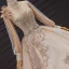 Luxury / Gorgeous Champagne Bridal Wedding Dresses 2020 Ball Gown See-through High Neck Puffy Long Sleeve Handmade  Beading Pearl Cathedral Train