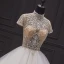 Illusion Ivory / Creme Hochzeits Brautkleider / Hochzeitskleider 2020 Ballkleid Durchsichtige Stehkragen Kurze Ärmel Rückenfreies Handgefertigt Perlenstickerei Kapelle-Schleppe