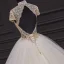 Illusion Ivory / Creme Hochzeits Brautkleider / Hochzeitskleider 2020 Ballkleid Durchsichtige Stehkragen Kurze Ärmel Rückenfreies Handgefertigt Perlenstickerei Kapelle-Schleppe