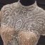 Illusion Ivory / Creme Hochzeits Brautkleider / Hochzeitskleider 2020 Ballkleid Durchsichtige Stehkragen Kurze Ärmel Rückenfreies Handgefertigt Perlenstickerei Kapelle-Schleppe