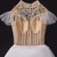 Luxury / Gorgeous Champagne Bridal Wedding Dresses 2020 Ball Gown See-through High Neck Short Sleeve Backless Appliques Lace Handmade Beading Chapel Train Ruffle