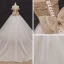 Luxury / Gorgeous Champagne Bridal Wedding Dresses 2020 Ball Gown Off-The-Shoulder Short Sleeve Backless Handmade  Beading Glitter Tulle Chapel Train Ruffle