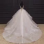 Luxury / Gorgeous Champagne Bridal Wedding Dresses 2020 Ball Gown Spaghetti Straps Sleeveless Backless Handmade  Beading Pearl Ruffle Chapel Train