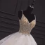 Luxury / Gorgeous Champagne Bridal Wedding Dresses 2020 Ball Gown Spaghetti Straps Sleeveless Backless Handmade  Beading Pearl Ruffle Chapel Train