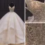 Luxury / Gorgeous Champagne Bridal Wedding Dresses 2020 Ball Gown Spaghetti Straps Sleeveless Backless Handmade  Beading Pearl Ruffle Chapel Train