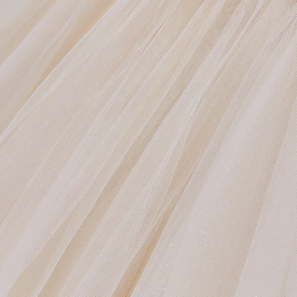 Luxury / Gorgeous Champagne Bridal Wedding Dresses 2020 Ball Gown See-through Scoop Neck Short Sleeve Backless Handmade Beading Chapel Train Ruffle