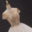 Luxury / Gorgeous Champagne Bridal Wedding Dresses 2020 Ball Gown See-through Scoop Neck Short Sleeve Backless Handmade  Beading Chapel Train Ruffle