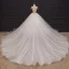 Luxury / Gorgeous Champagne Bridal Wedding Dresses 2020 Ball Gown See-through Scoop Neck Short Sleeve Backless Handmade  Beading Chapel Train Ruffle